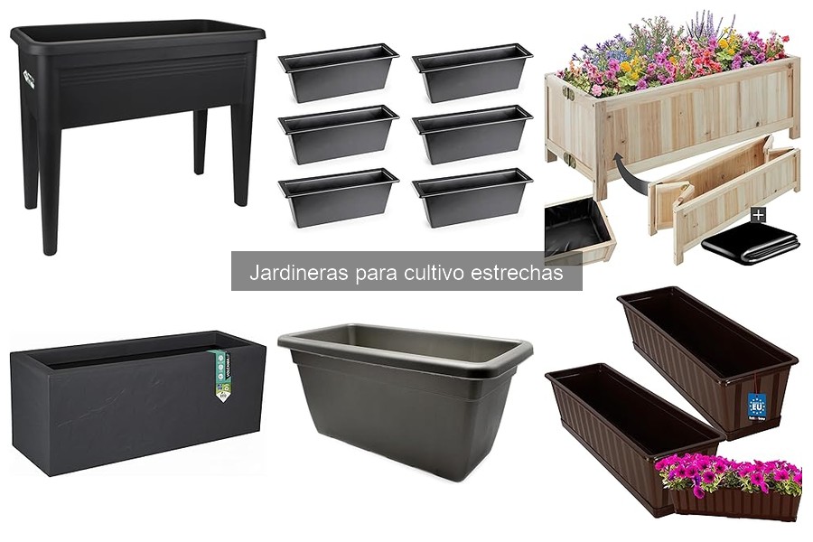 Jardineras estrechas ideales para hierbas, flores y hortalizas
